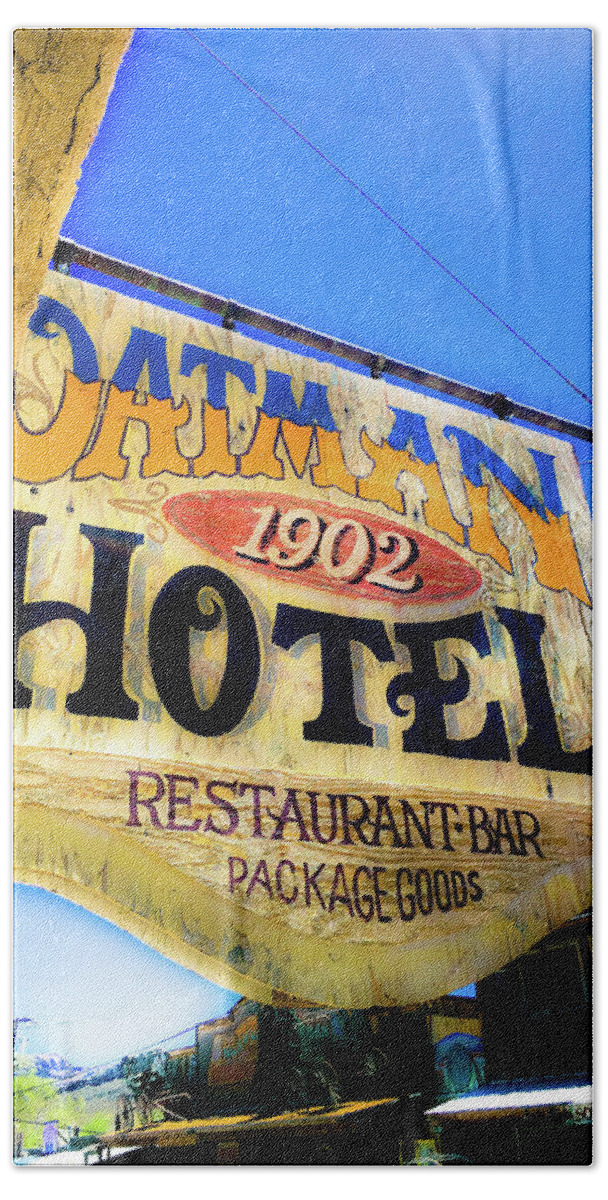 Sign Bath Sheet featuring the photograph Oatman Hotel by Charles Benavidez