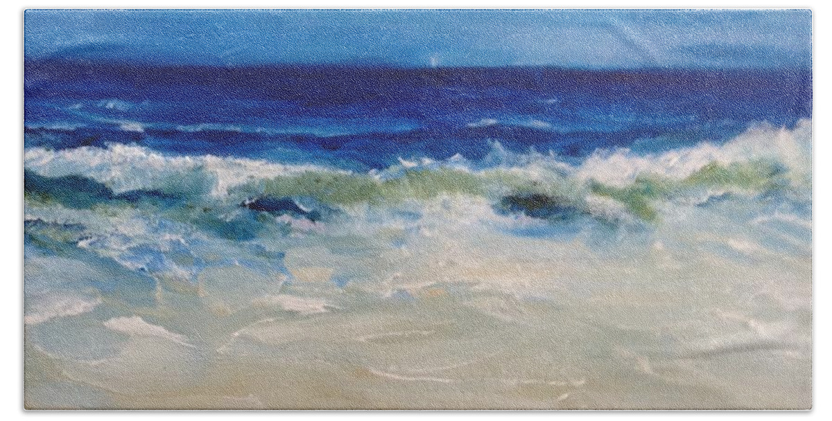 Seascape Hand Towel featuring the painting Ocean roar by Chuck Gebhardt