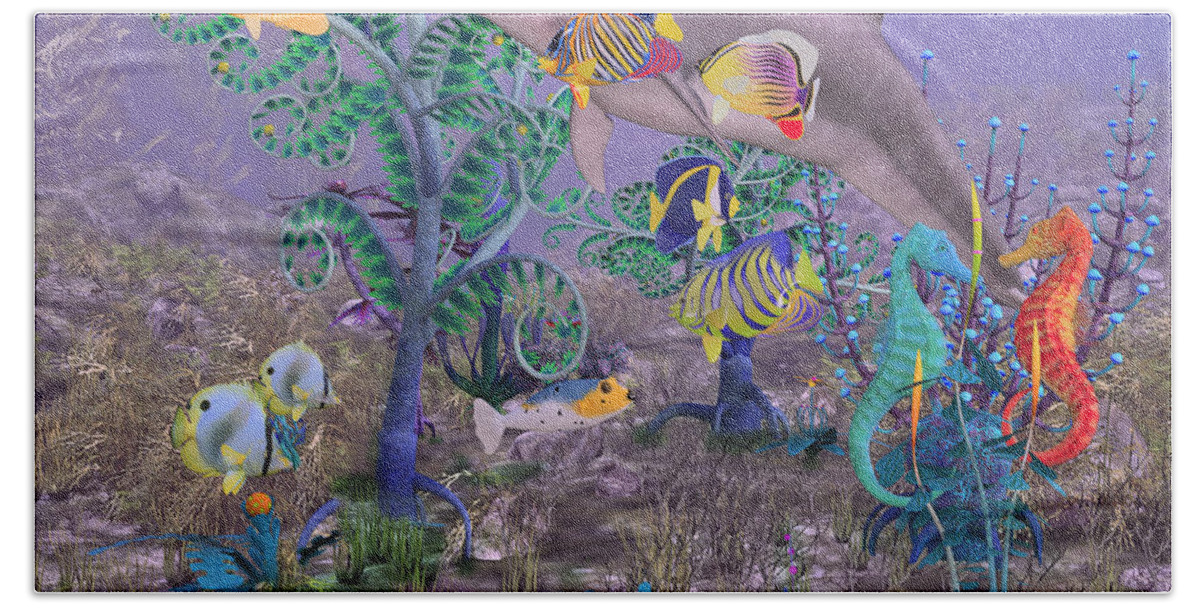 Ocean Hand Towel featuring the digital art Ocean Spirits by Betsy Knapp