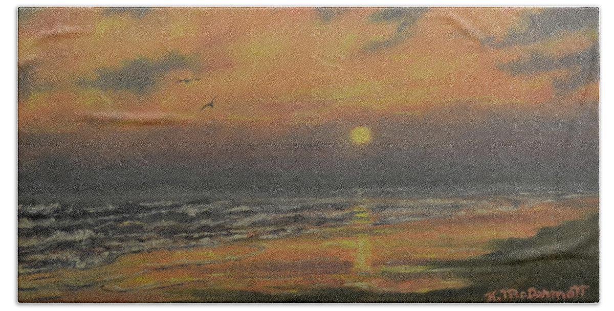 Beach Bath Towel featuring the painting Ocean Sundown by Kathleen McDermott