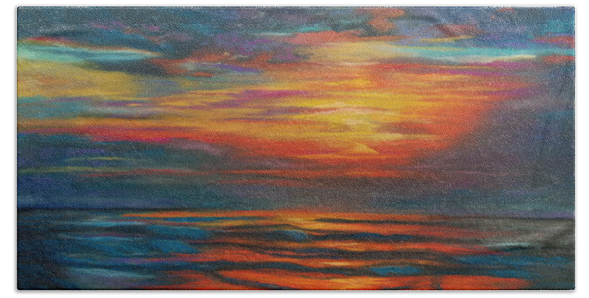 Sunrise On The Beach Art Print Hand Towel featuring the pastel Ocean Sunrise by Karen Kennedy Chatham