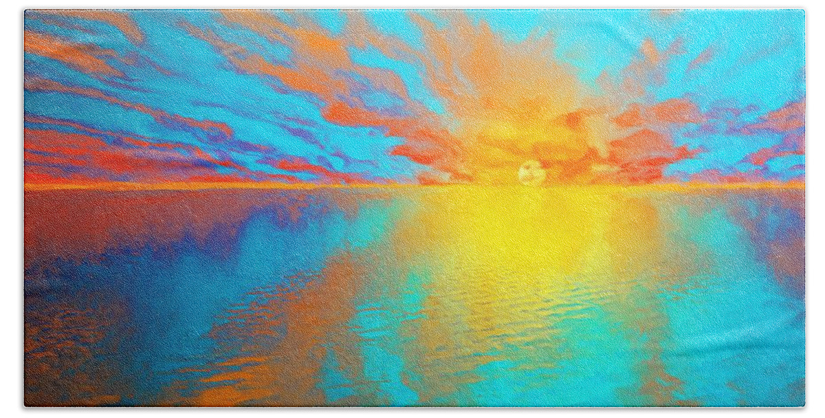 Sunset Bath Towel featuring the painting Ocean Sunset by Susanna Katherine