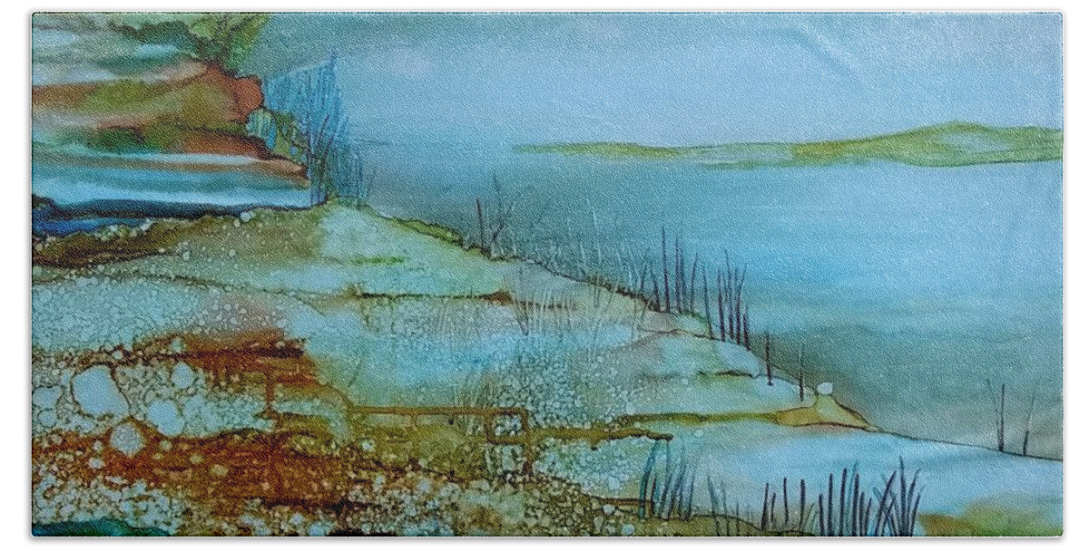 Alcohol Ink Prints Hand Towel featuring the painting Ocean View by Betsy Carlson Cross