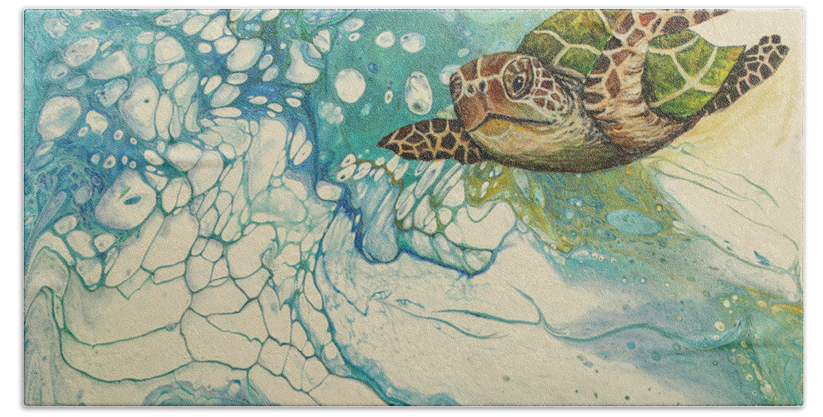 Honu Bath Towel featuring the painting Ocean's Call by Darice Machel McGuire