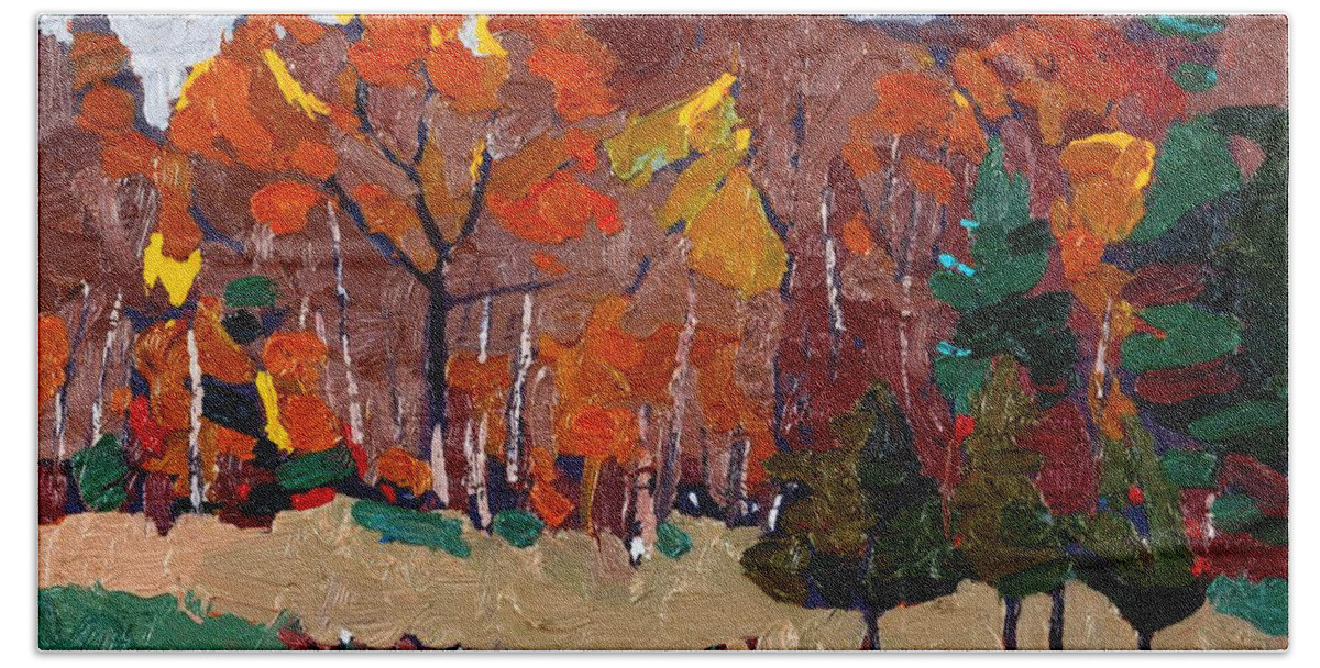 Cumulus Bath Towel featuring the painting October Forest by Phil Chadwick