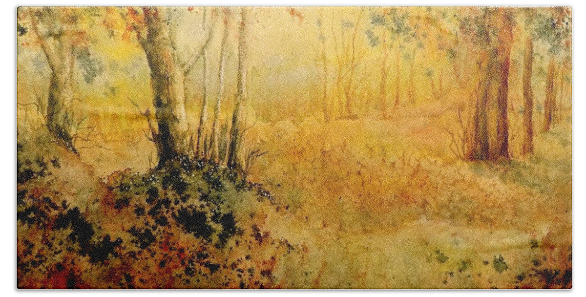 Watercolor Bath Towel featuring the painting October Glow by Carolyn Rosenberger