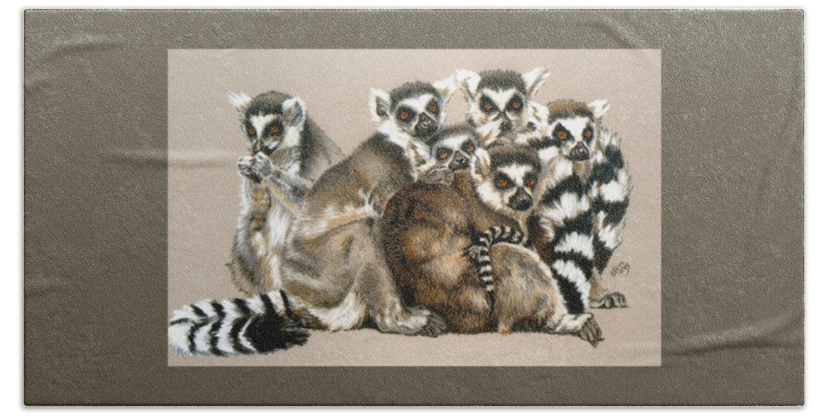 Lemur Bath Sheet featuring the pastel Odd Man Out by Barbara Keith