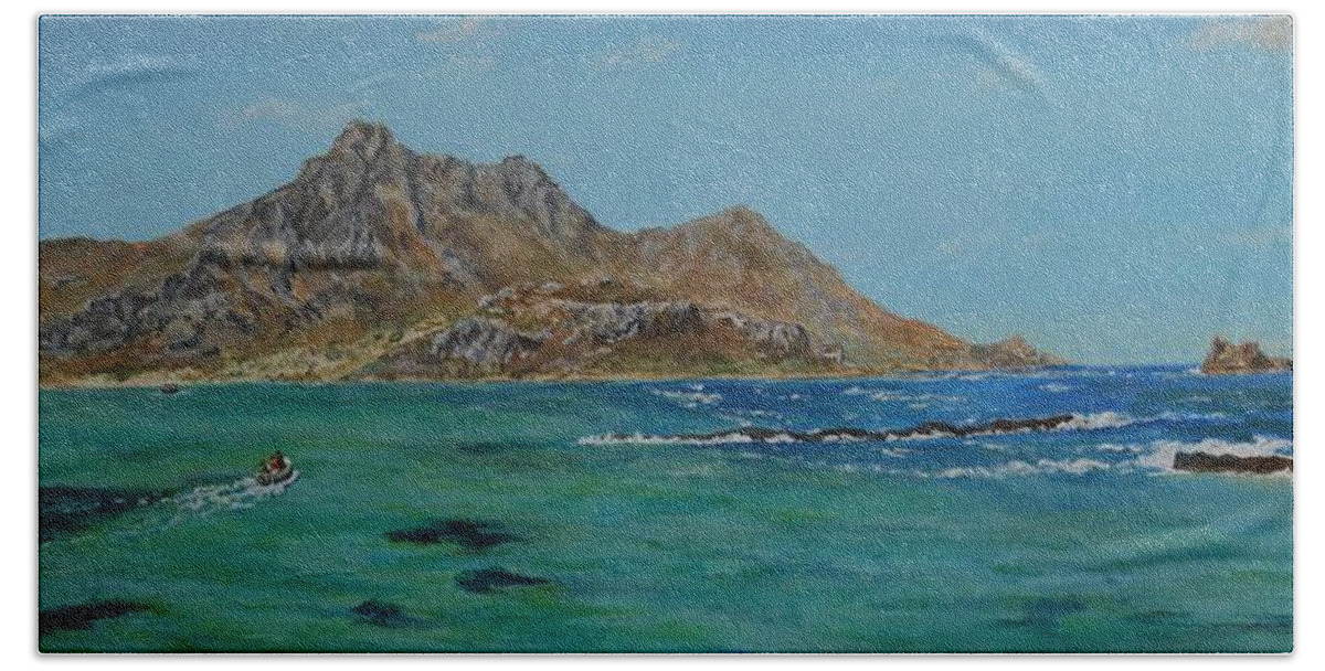 Crete Hand Towel featuring the painting Off Balos - Crete by David Capon