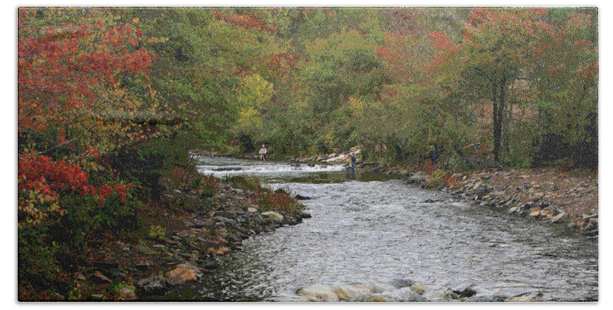 Autumn Hand Towel featuring the photograph OK Fishing by Matalyn Gardner