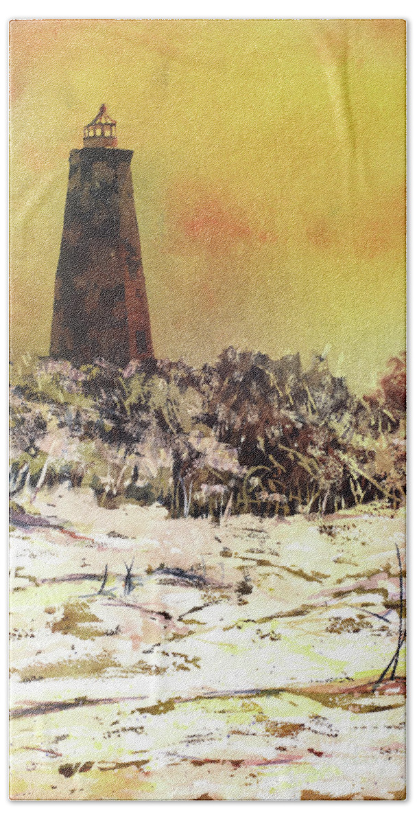 Street Scene Hand Towel featuring the painting Old Baldy Lighthouse- North Carolina by Ryan Fox