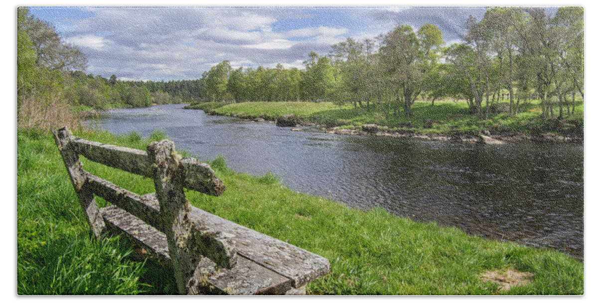 Old Bath Towel featuring the photograph Old Bench along Spey River, Scotland by Arterra Picture Library