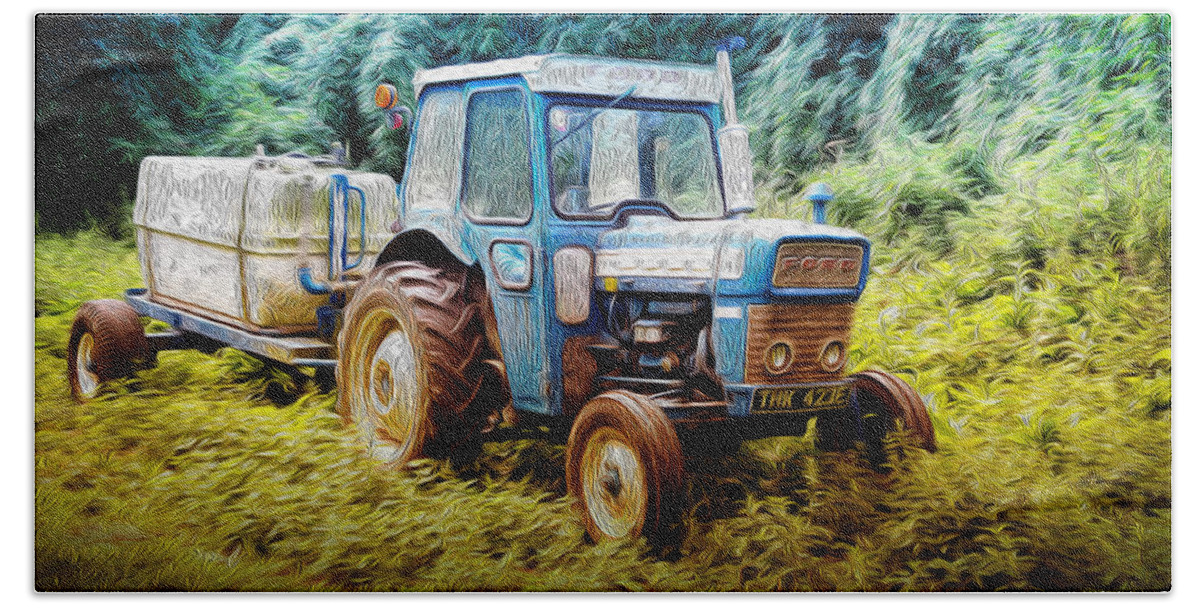 John D Williams Hand Towel featuring the photograph Old Blue Ford Tractor by John Williams