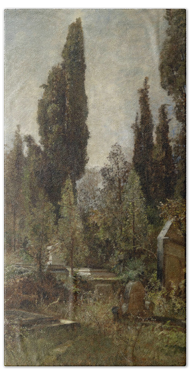 Marie Egner Bath Towel featuring the painting Old Cemetery by Marie Egner