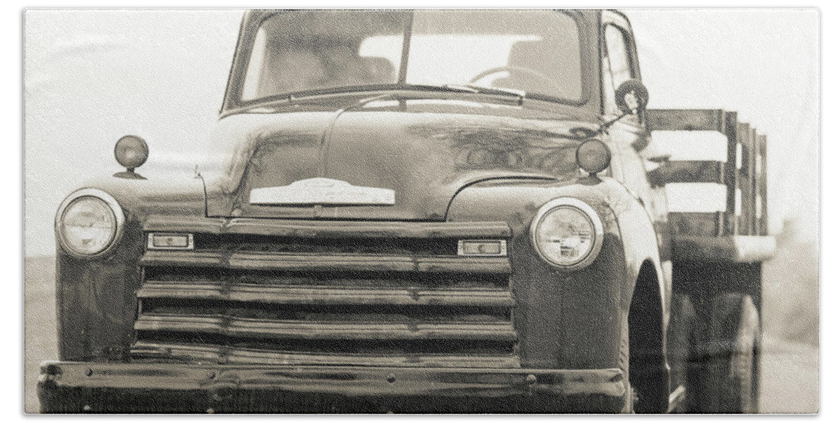 Truck Bath Towel featuring the photograph Old Chevy Farm Truck Black and White Square by Edward Fielding