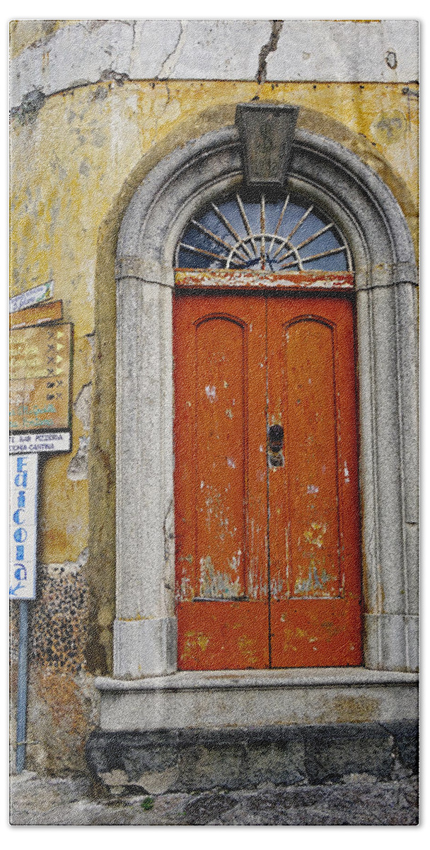 Ravello Bath Towel featuring the photograph Old Door And Sign In Ravello Italy by Rick Rosenshein