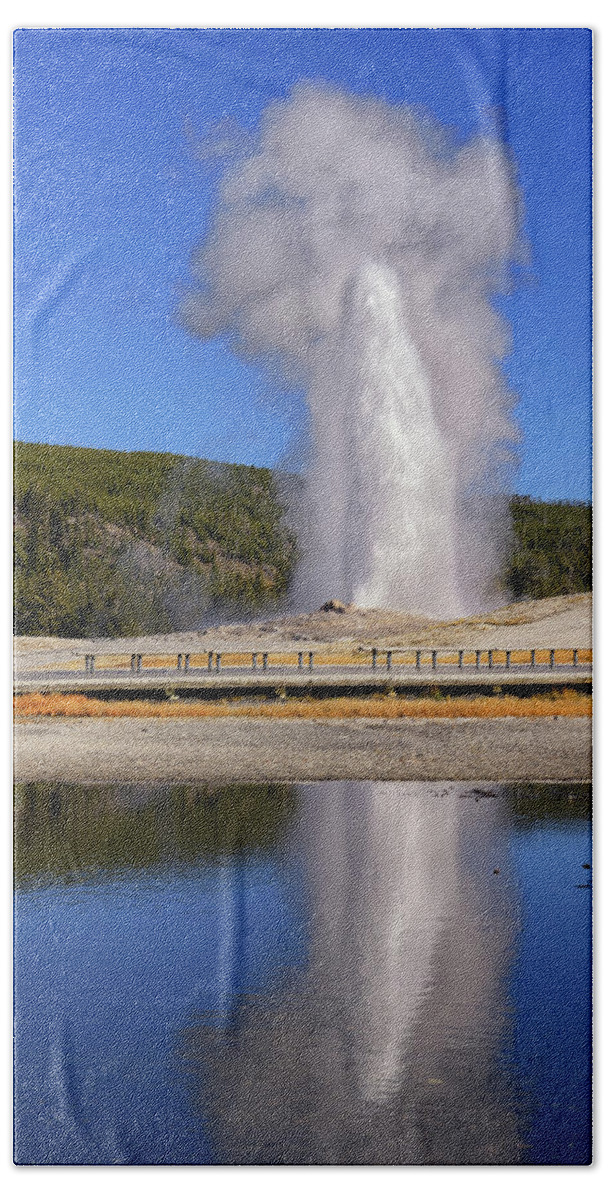 Old Faithful Bath Towel featuring the photograph Old Faithful Reflections by Greg Norrell