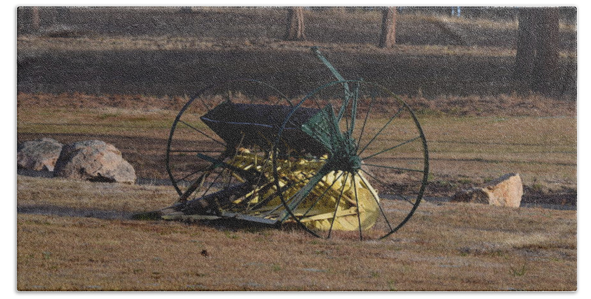 Green Bath Towel featuring the photograph Old Farm Implement Lake George CO #1 by Margarethe Binkley