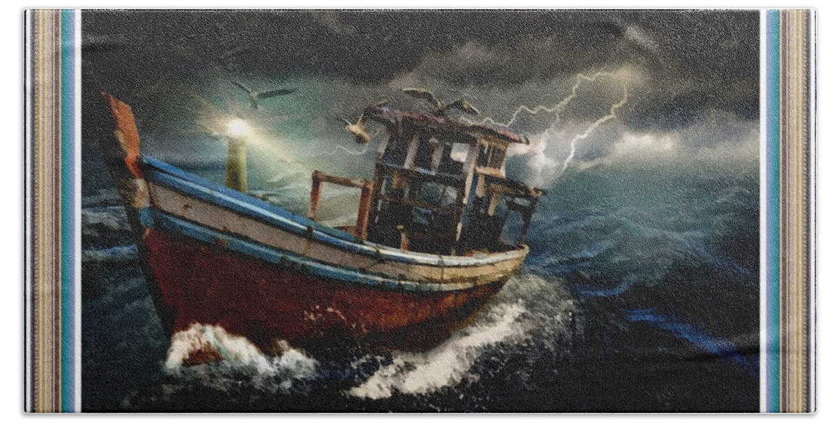 Old Fishing Boat In A Storm L B With Decorative Ornate Printed Frame. Bath  Towel by Gert J Rheeders - Pixels