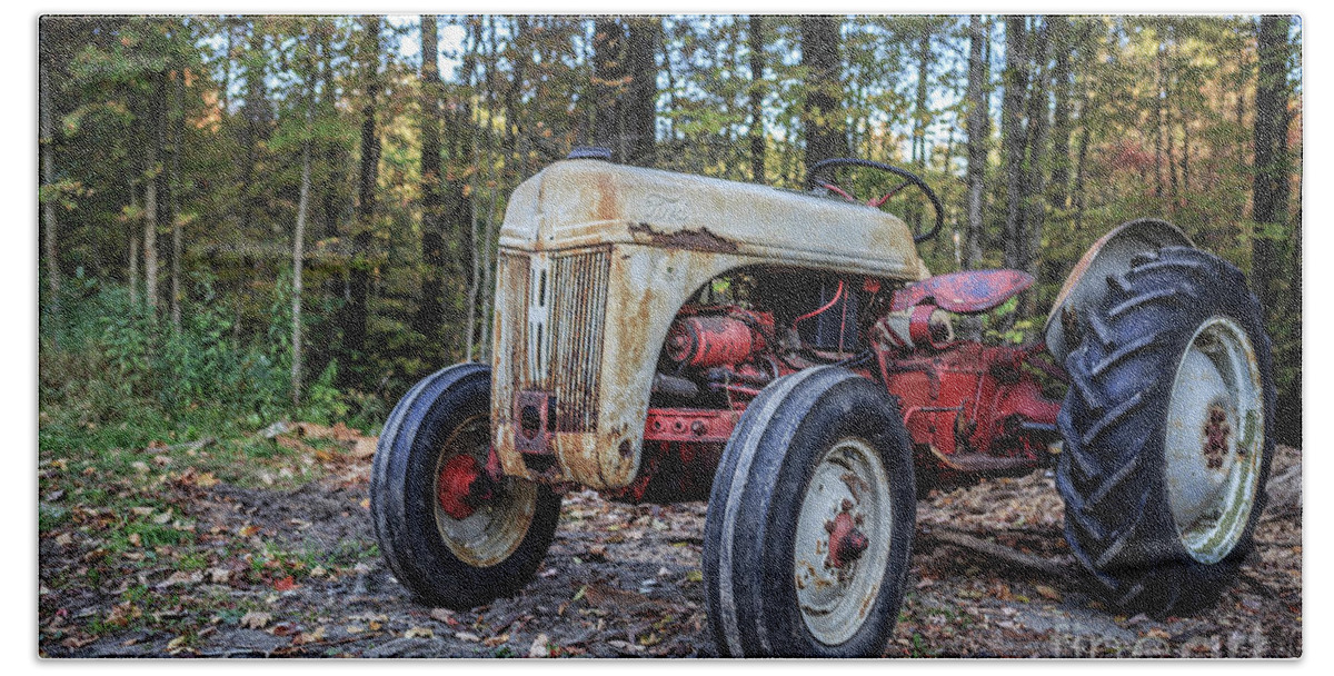 Springfield Bath Towel featuring the photograph Old Ford Vintage Tractor in the Woods by Edward Fielding