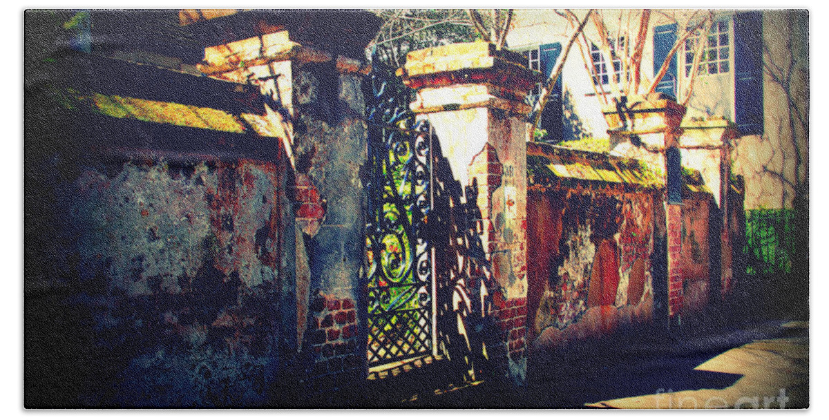 Gate Bath Towel featuring the photograph Old Iron Gate in Charleston SC by Susanne Van Hulst