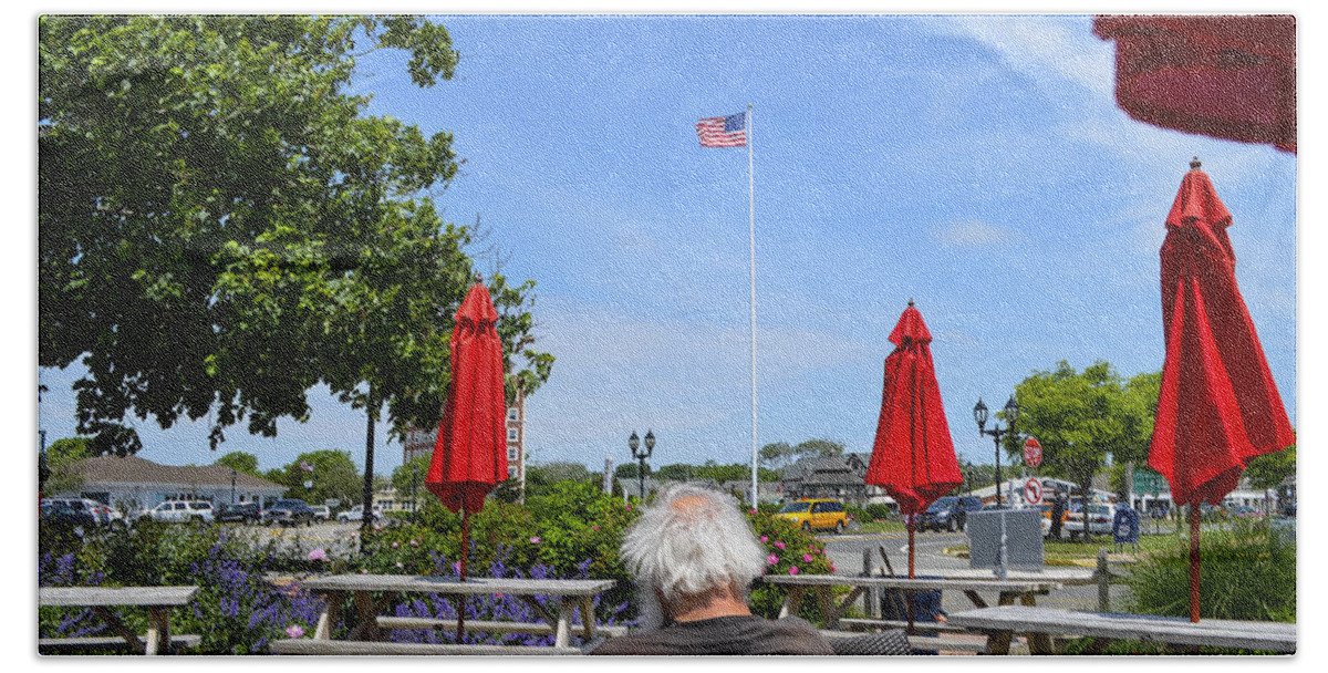Old Man Hand Towel featuring the photograph Old man and Flag - Full Frame by Erik Burg