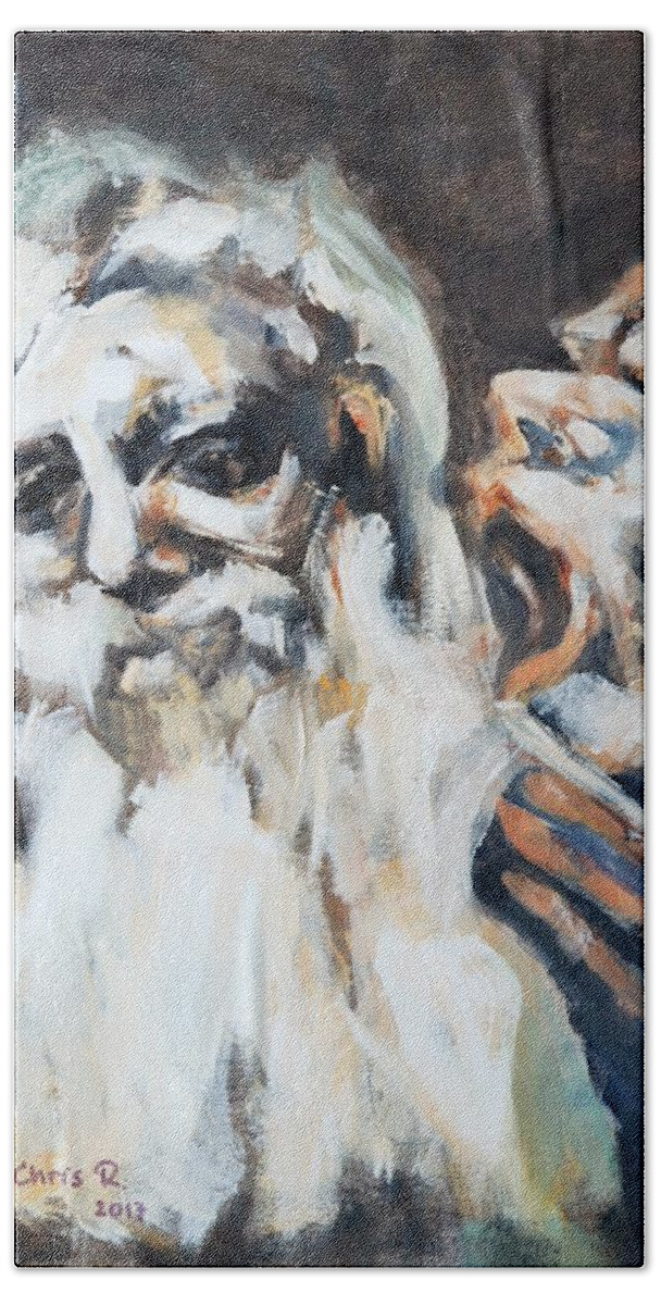 Oil Hand Towel featuring the painting Old Men and their Demons by Christel Roelandt