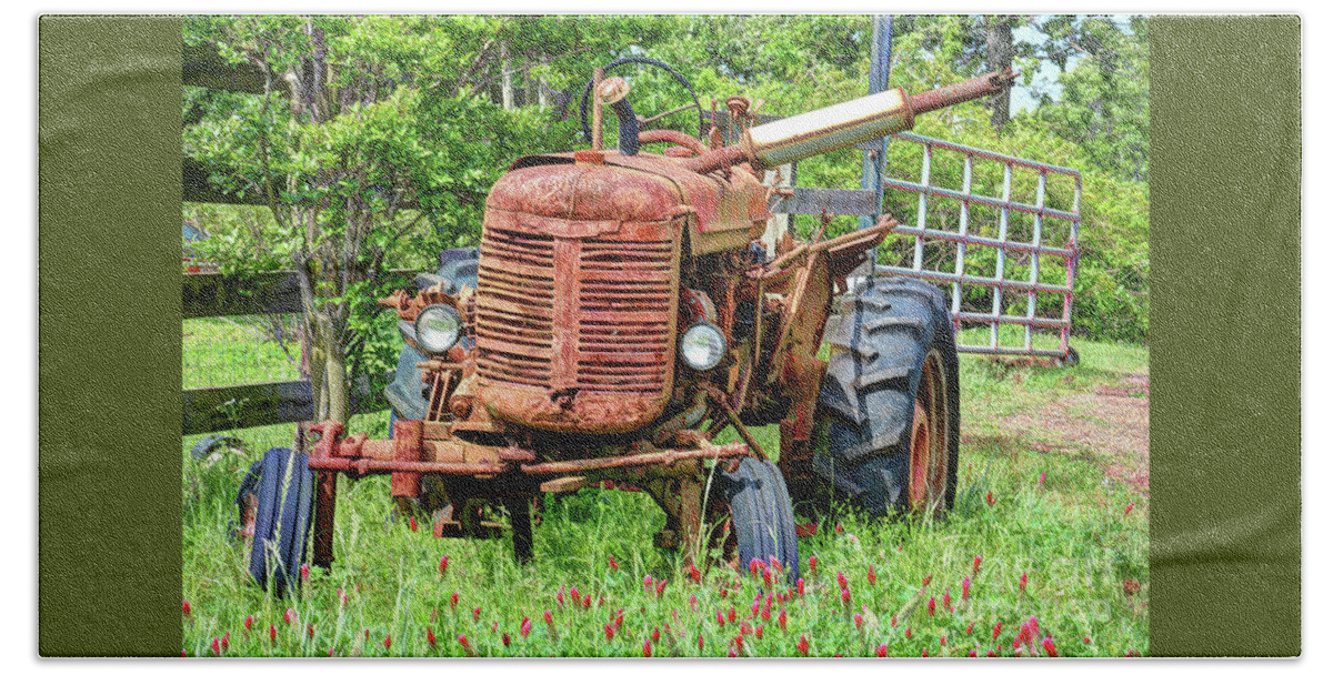 Agriculture Bath Towel featuring the photograph Old Rusty Tractor by Savannah Gibbs