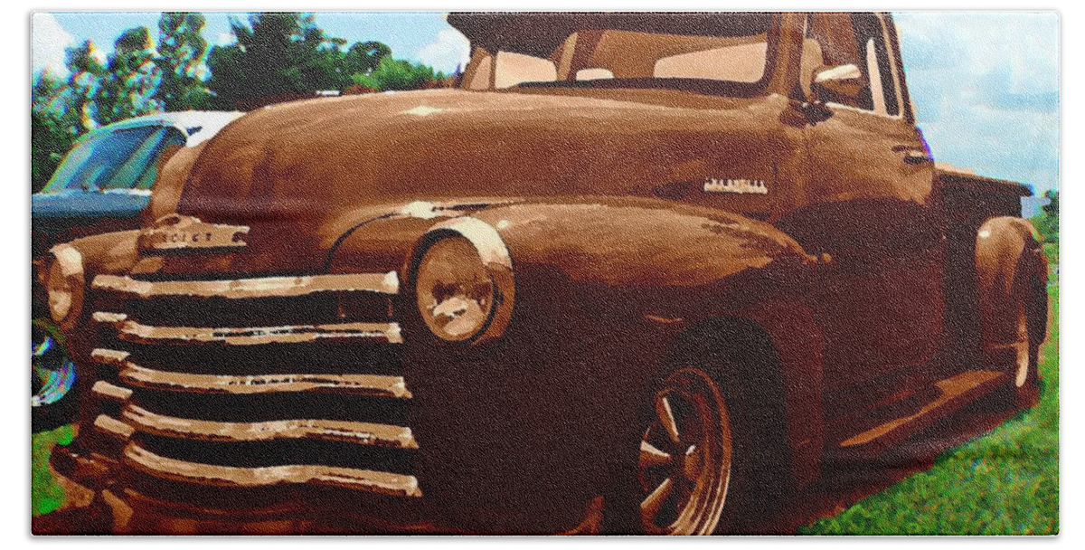 Cars Bath Towel featuring the photograph Old truck as a painting by Karl Rose