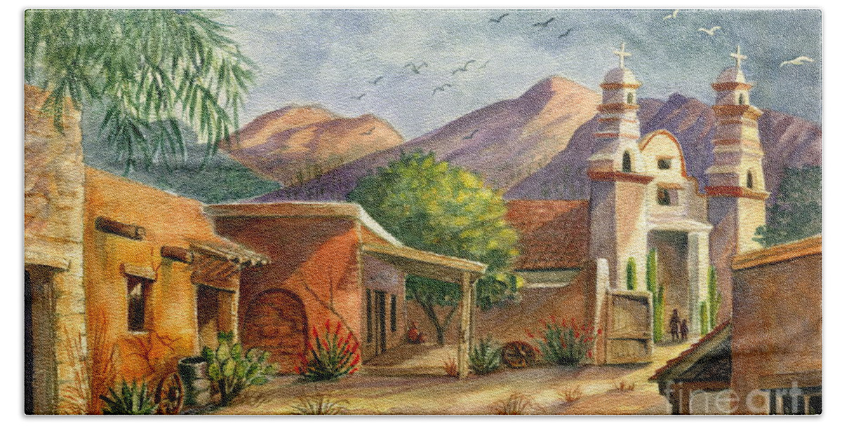 Old Tucson Movie Studios Hand Towel featuring the painting Old Tucson by Marilyn Smith