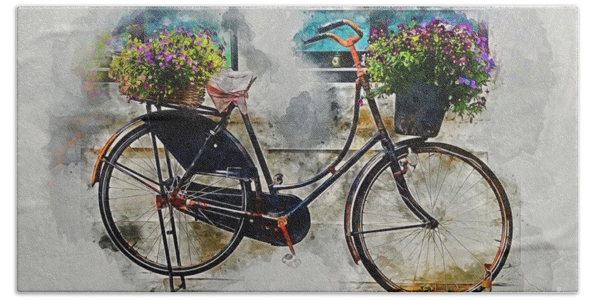 Bicycle Hand Towel featuring the mixed media Old Vintage Black Bike by Ian Mitchell
