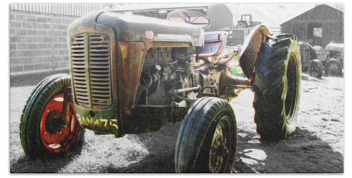 Engine Bath Towel featuring the photograph Old Vintage Tractor farm machinery by Tom Conway