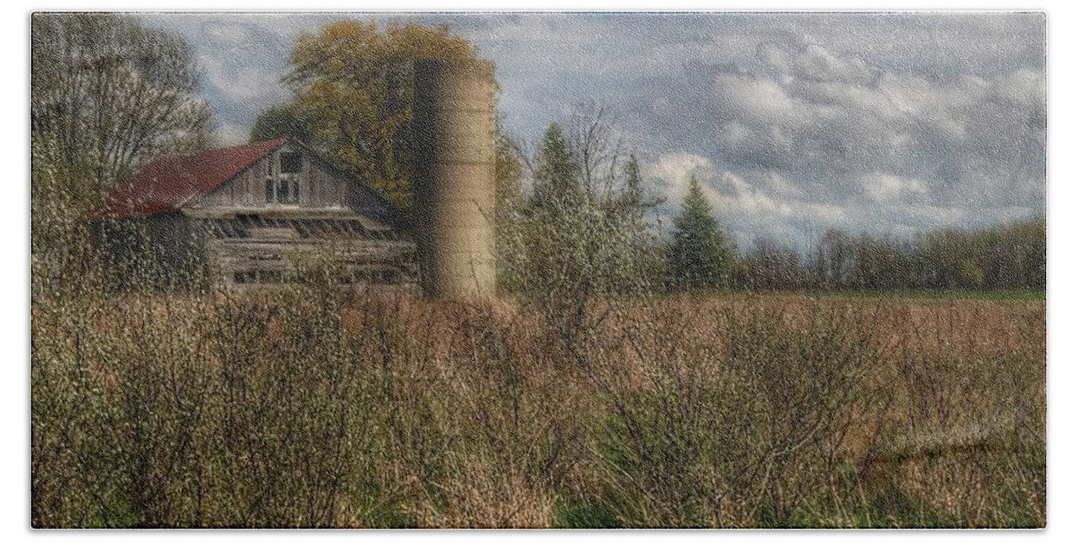 Barn Hand Towel featuring the photograph 0034 - Old Wooden Barn and Silo by Sheryl L Sutter
