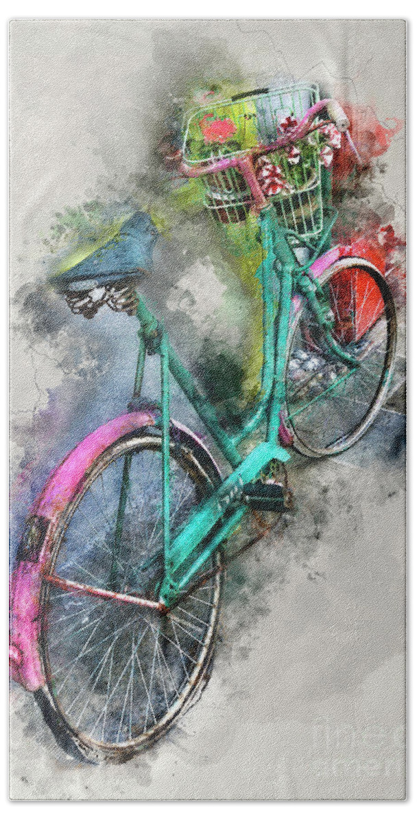Bicycle Bath Towel featuring the mixed media Olde Vintage Bicycle by Ian Mitchell