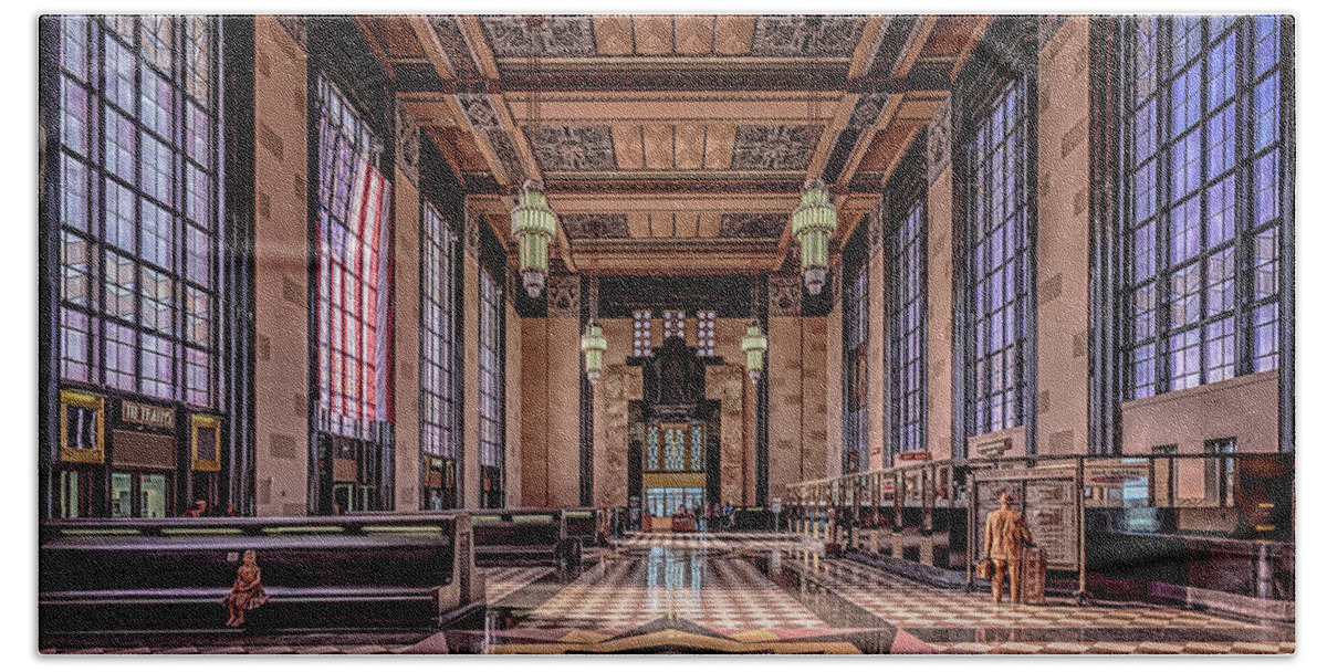 Union Station Bath Towel featuring the photograph Omaha Union Station Great Hall by Susan Rissi Tregoning