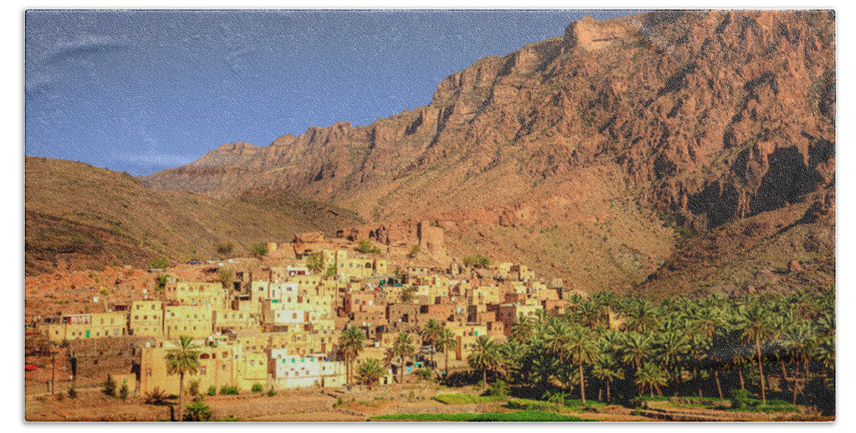 Al Hajar Bath Towel featuring the photograph Omani village in the mountains by Alexey Stiop