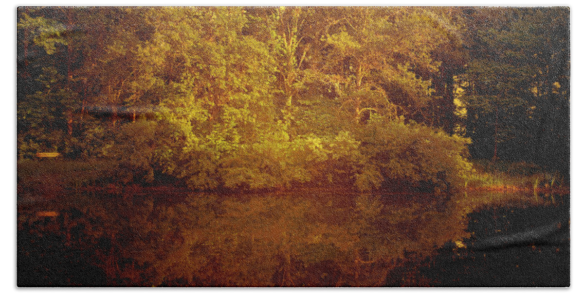 Photography Bath Towel featuring the photograph On A Golden Pond by Theresa Campbell