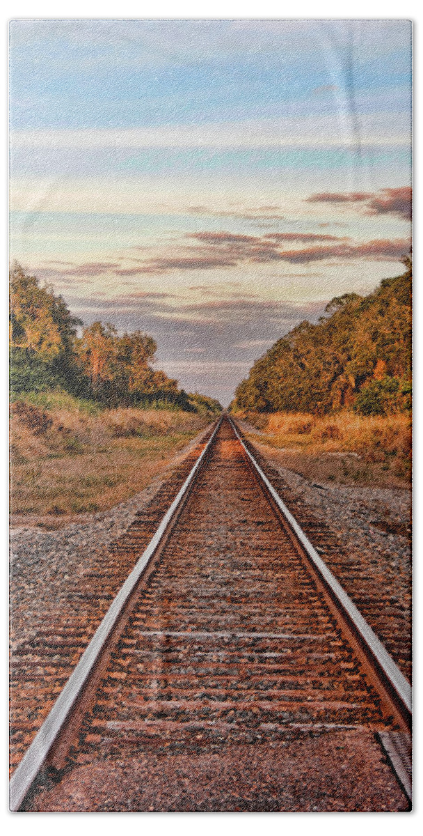 Railroad Bath Towel featuring the photograph On Down The Line 2 by HH Photography of Florida
