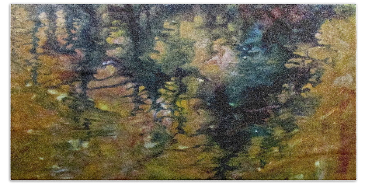 Trees Hand Towel featuring the painting On Golden Pond by Janice Nabors Raiteri