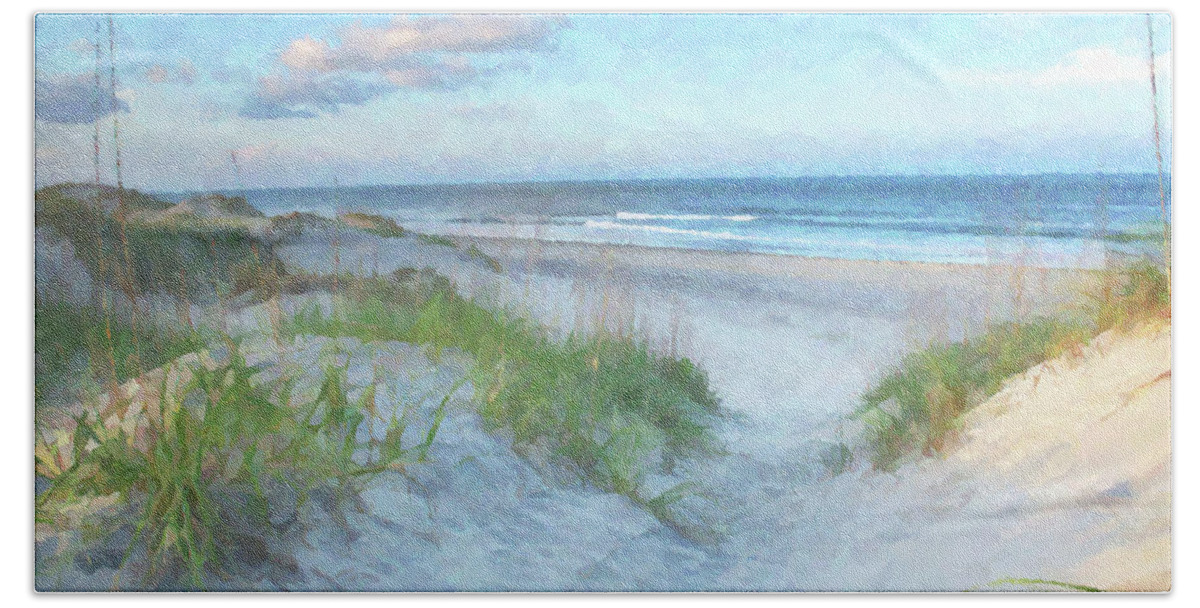 Beach Hand Towel featuring the digital art On The Beach Watercolor by Randy Steele