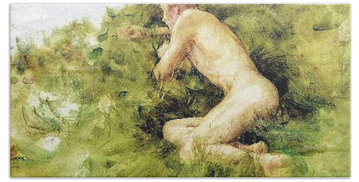 Dunes Bath Towel featuring the painting On the Dunes by Henry Scott Tuke