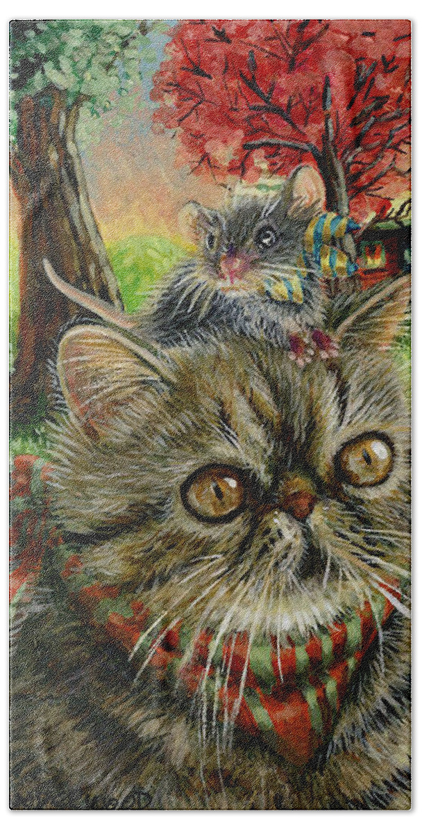 Cat Bath Towel featuring the painting On The Hunt For Fun Stuff by Jacquelin L Vanderwood Westerman