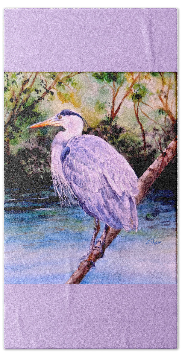 Watercolour Painting Hand Towel featuring the painting On the Lookout by Sher Nasser