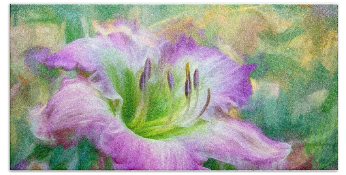 Daylily Hand Towel featuring the painting One a Day by Ches Black