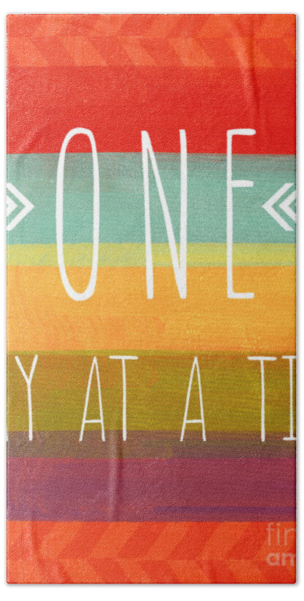 one Day At A Time Hand Towel featuring the mixed media One Day At A Time by Linda Woods
