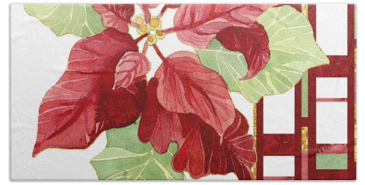 Modern Bath Towel featuring the painting One Perfect Poinsettia Flower w Modern Stripes by Audrey Jeanne Roberts