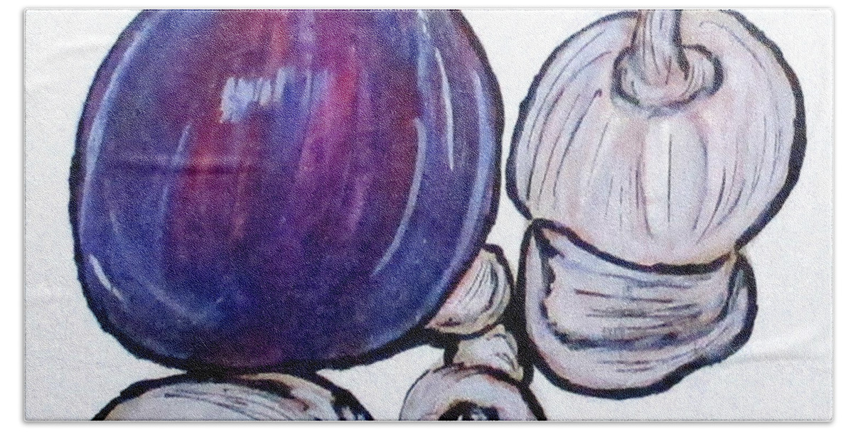 Onions Hand Towel featuring the painting Onion And Garlic by Clyde J Kell