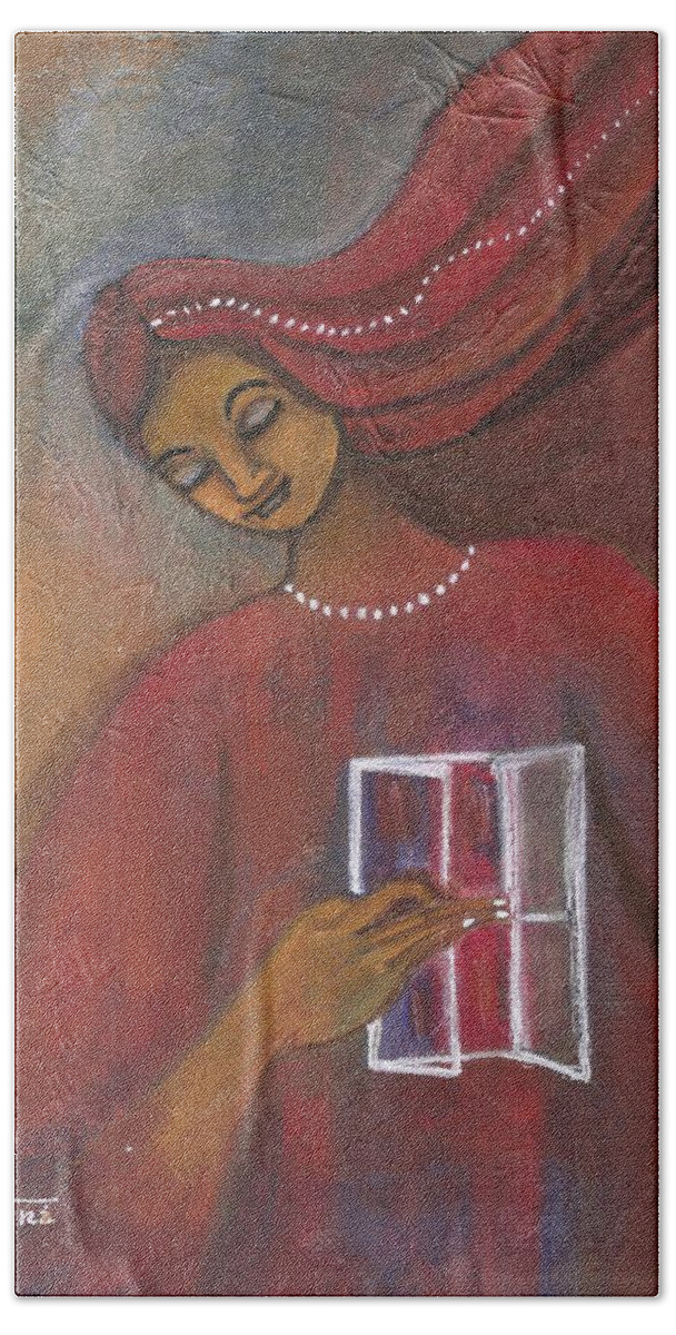 Woman Art Hand Towel featuring the painting Open the windows to your soul by Prerna Poojara