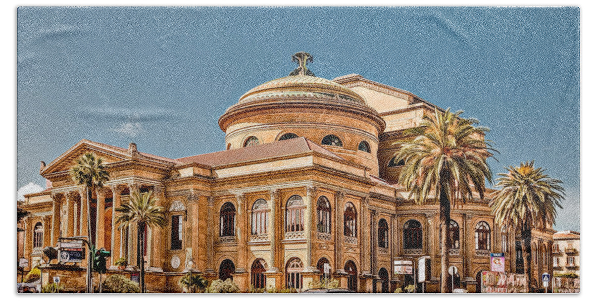 Architecture Bath Towel featuring the photograph Teatro Massimo Vittorio Emanuele by Maria Coulson