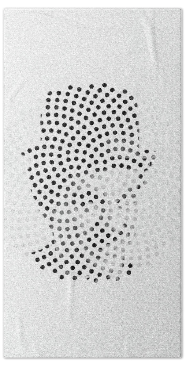 #optical Illusion #charlie Chaplin #dots #black And White #mixed Media Bath Towel featuring the digital art Optical Illusions - Iconical People 2 by Klara Acel