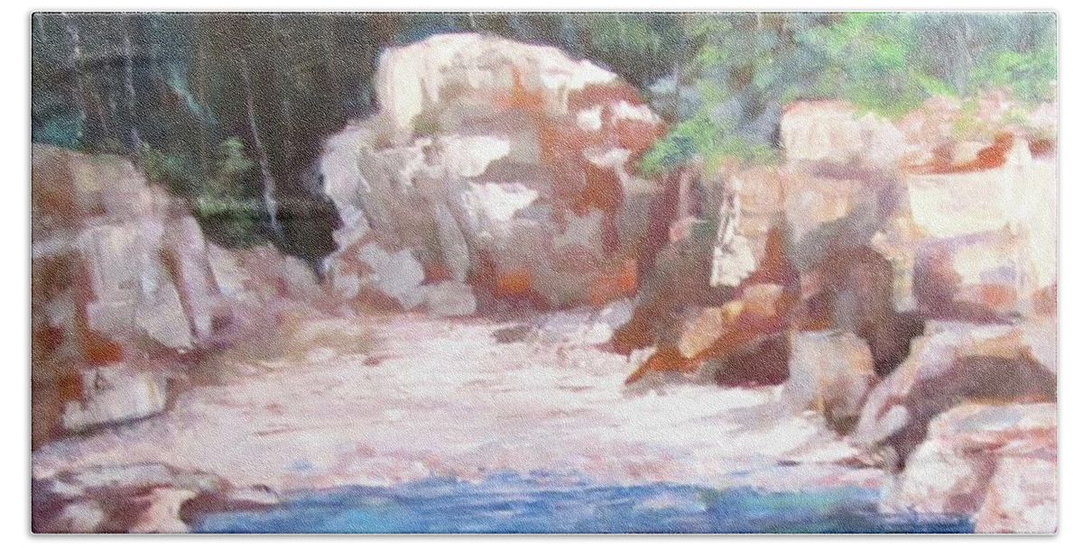 Water Bath Towel featuring the painting Oregon Coast Cove by Barbara O'Toole